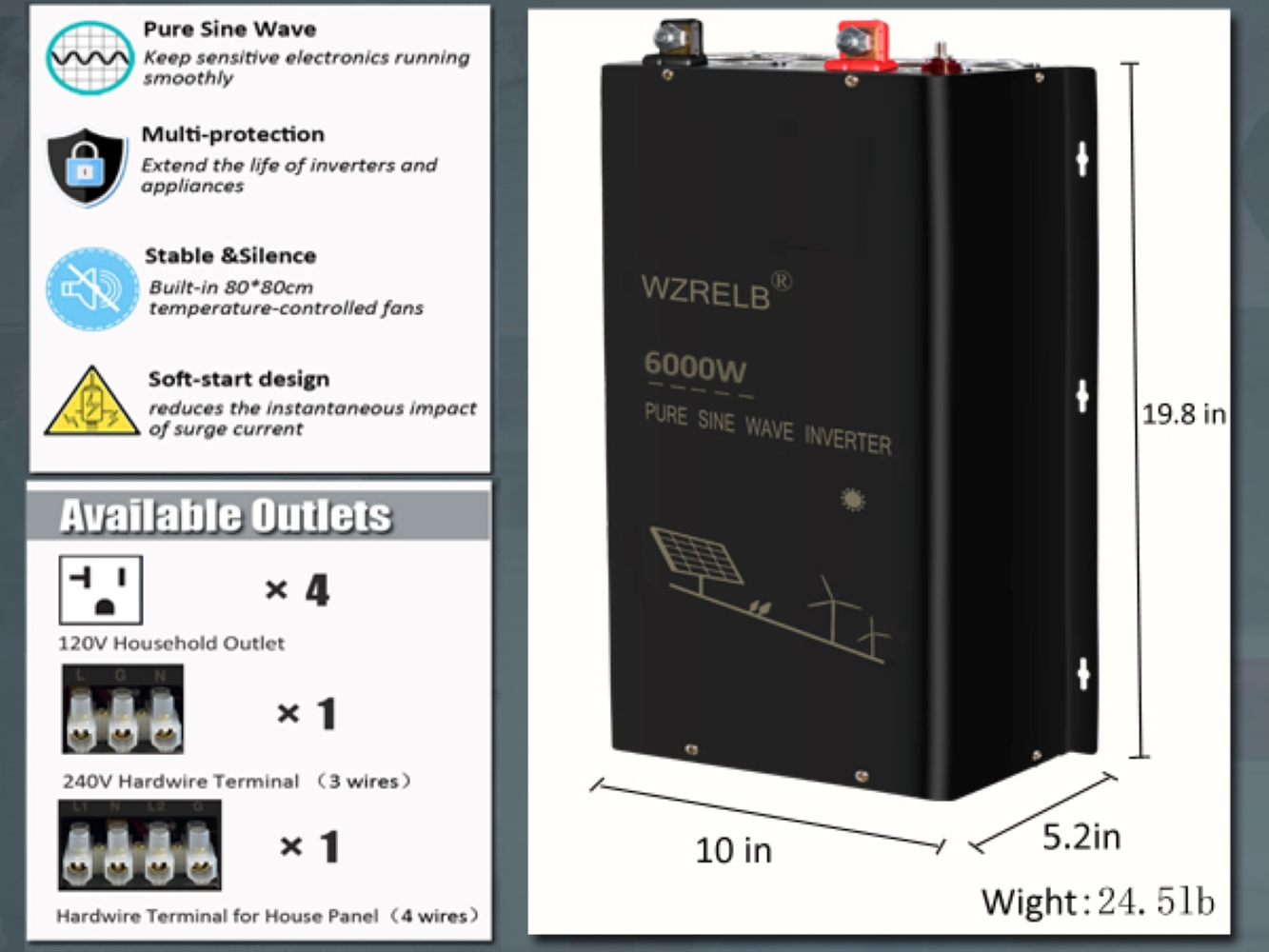 Off Grid Solar Inverter 48V 6000W - محول طاقة شمسية نقي بقدرة 6000