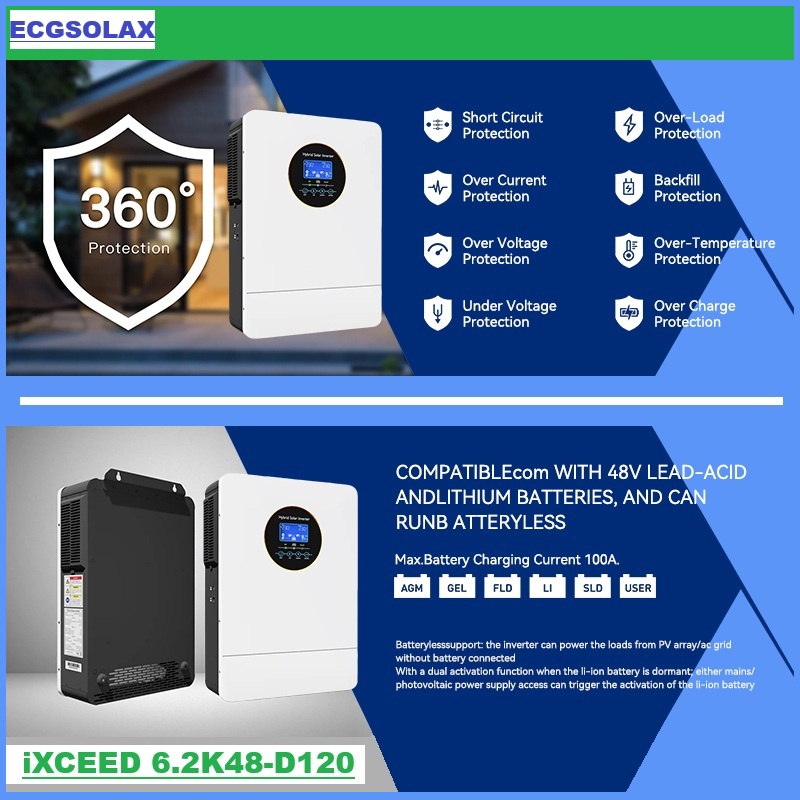 محول طاقة شمسية هجين ECGSOLAX  - مراجعة Inverter Pure Sine Wave 60Hz 120V 3000W وسعره