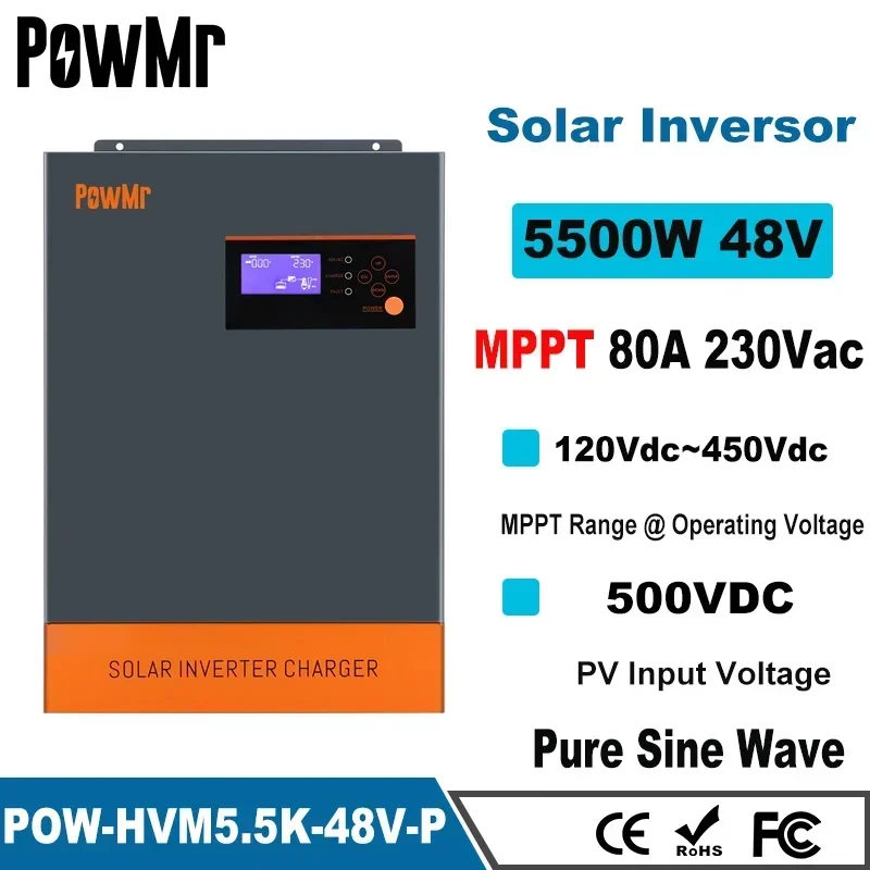محول طاقة شمسية هجين ثلاثي الأ - مراجعة Hybrid Solar Inverter 5.5Kw Mppt 48V وسعره