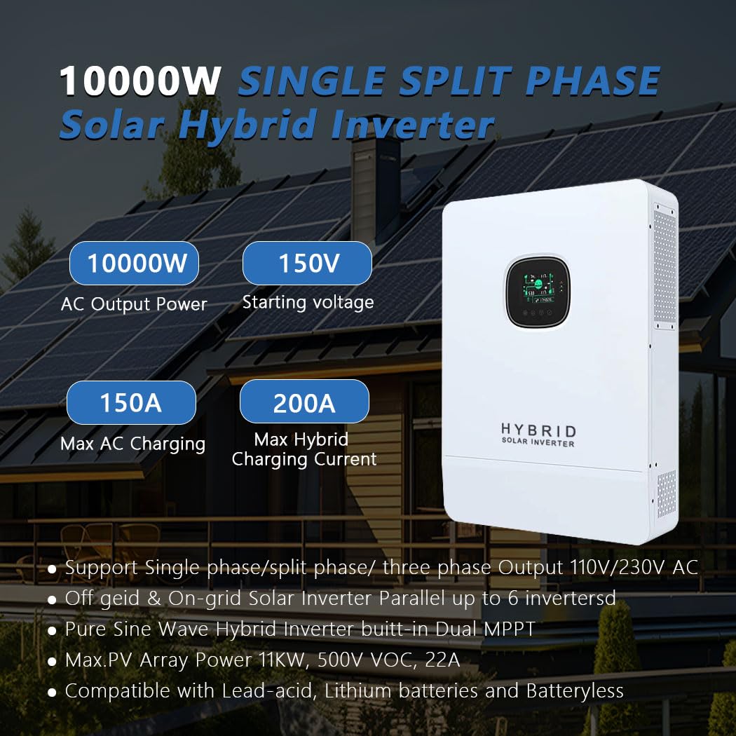 محول طاقة شمسية هجين Y&H بقدرة - مراجعة Split Phase Inverter 10Kw 110V 220V وسعره