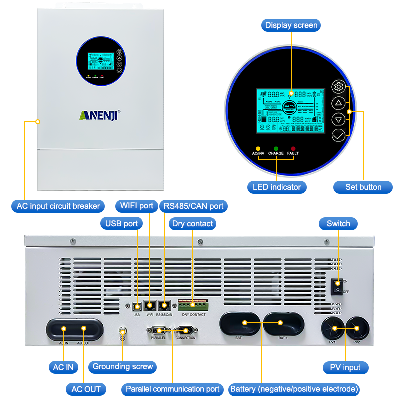 انفرتر شمسي هجين ANENJI أحادي  - مراجعة Off Grid Solar Inverter 48V 6000W وسعره