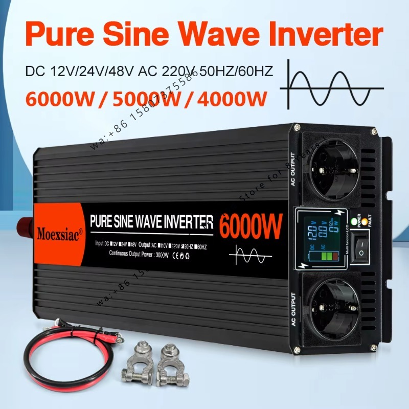 محول طاقة شمسية موجة جيبية نقي - مراجعة Pure Sine Wave Inverter 5000W 48V 220V وسعره