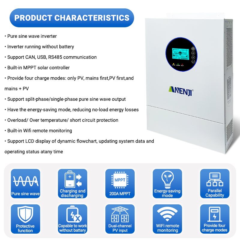 انفرتر شمسي هجين ANENJI أحادي  - مراجعة Off Grid Solar Inverter 48V 6000W وسعره