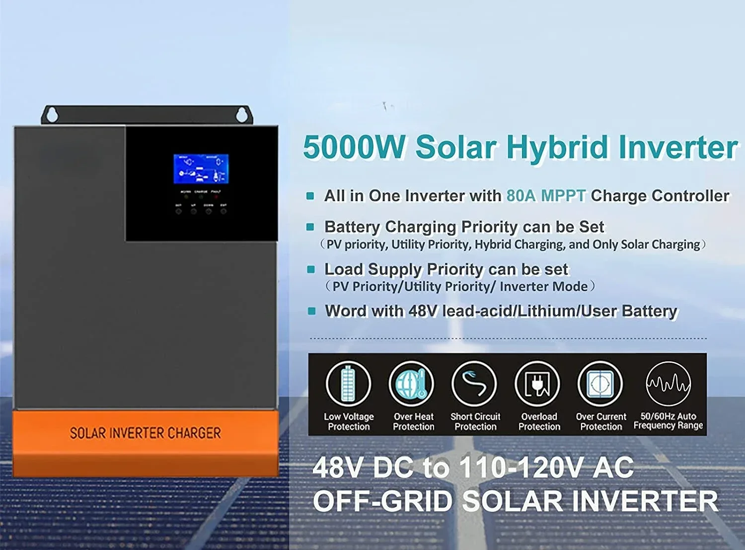 5.5kW MPPT 100A بصري 220 فولت  - مراجعة Hybrid Solar Inverter 5.5Kw Mppt 48V وسعره