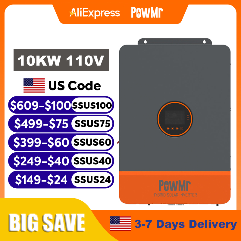 محول طاقة شمسية هجين PowMr بقد - مراجعة Split Phase Inverter 10Kw 110V 220V وسعره
