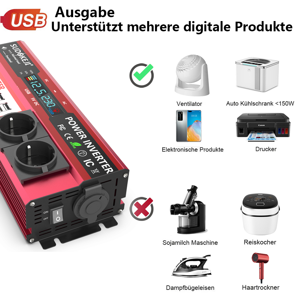 محول طاقة من 12 فولت إلى 220 ف - مراجعة Power Inverter 12V 220V 4000W Continuous وسعره