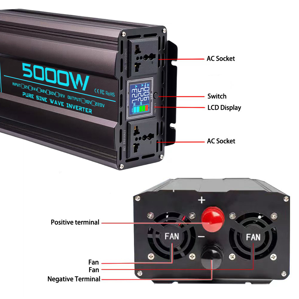 محول طاقة موجة جيبية نقية 48 ف - مراجعة Pure Sine Wave Inverter 5000W 48V 220V وسعره